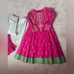 Pink and Green Embroidered Dress